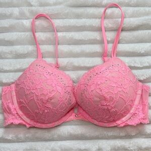 Victoria's Secret Very Sexy Push Up Lace With Rhinestone Bra Pink Size 34C
